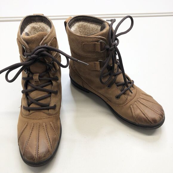 UGG Azaria Waterproof Duck Boots Women's 7 Chestnut Wool Lined Leather Suede - Picture 1 of 9